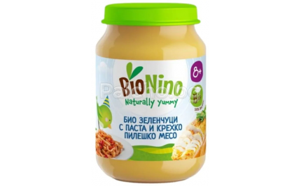BioNino Био пюре зеленчуци с паста и пилешко месо 190гр